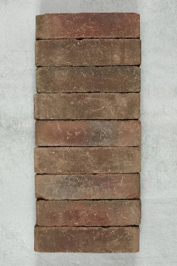 9 Abbey Dark multi brick pavers laid edge-on side by side against light grey background. Free next-day UK delivery available.